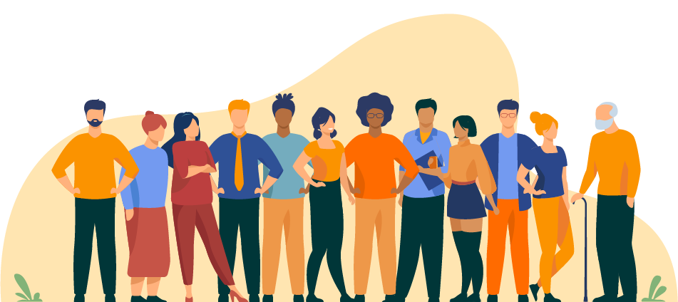 An illustration of a diverse team